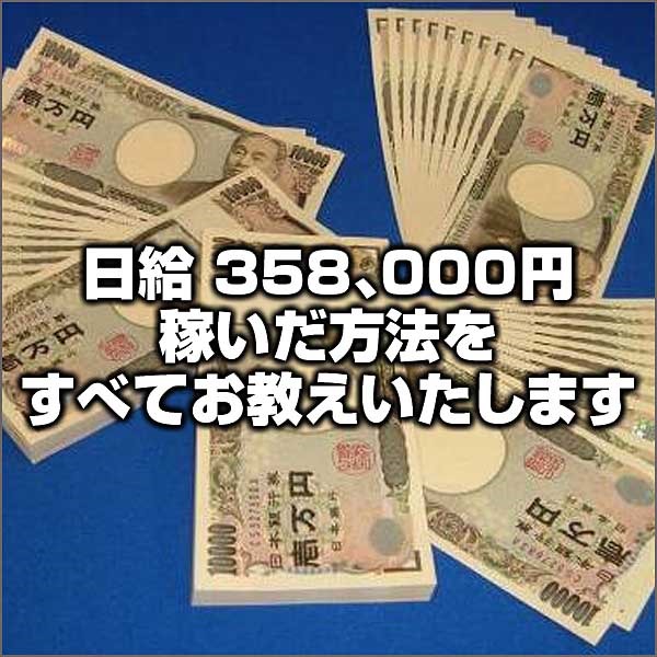 日給　３５８、０００円稼いだ方法をすべてお教えいたします。豪華１８大特典付き。売れる販売者育成マニュアル