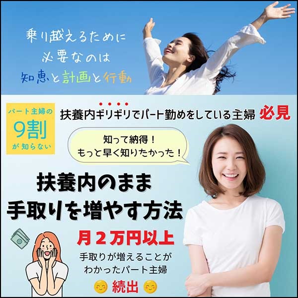 扶養内のまま手取りを増やす方法,レビュー,検証,徹底評価,口コミ,情報商材,豪華特典,評価,キャッシュバック,激安