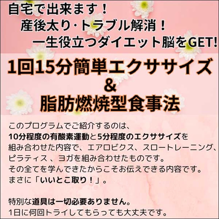 産後ママ必見！無理なく続く簡単エクササイズ＆脂肪燃焼型献立のポイント,レビュー,検証,徹底評価,口コミ,情報商材,豪華特典,評価,キャッシュバック,激安