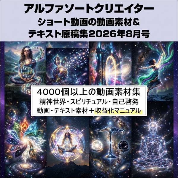 アルファソートクリエイター、ショート動画の動画素材＆テキスト原稿集2026年８月号,レビュー,検証,徹底評価,口コミ,情報商材,豪華特典,評価,キャッシュバック,激安