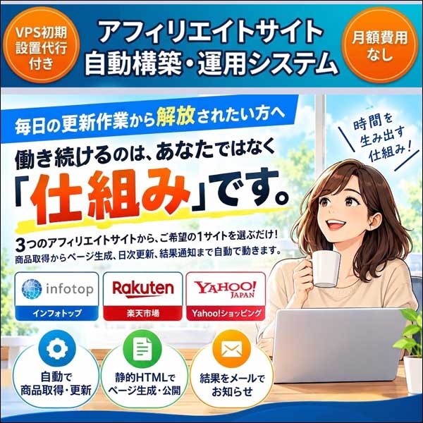 選べるアフィリエイトサイト自動構築・運用システム,レビュー,検証,徹底評価,口コミ,情報商材,豪華特典,評価,キャッシュバック,激安